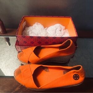 Tory Burch Orange Espadrille Wedges